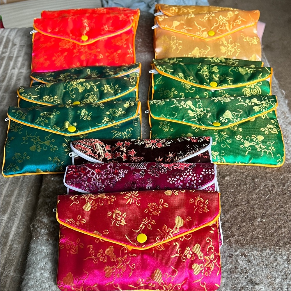 15 FULL Silk Tea Wallets lot - Multicolor flea market/craft show, resale